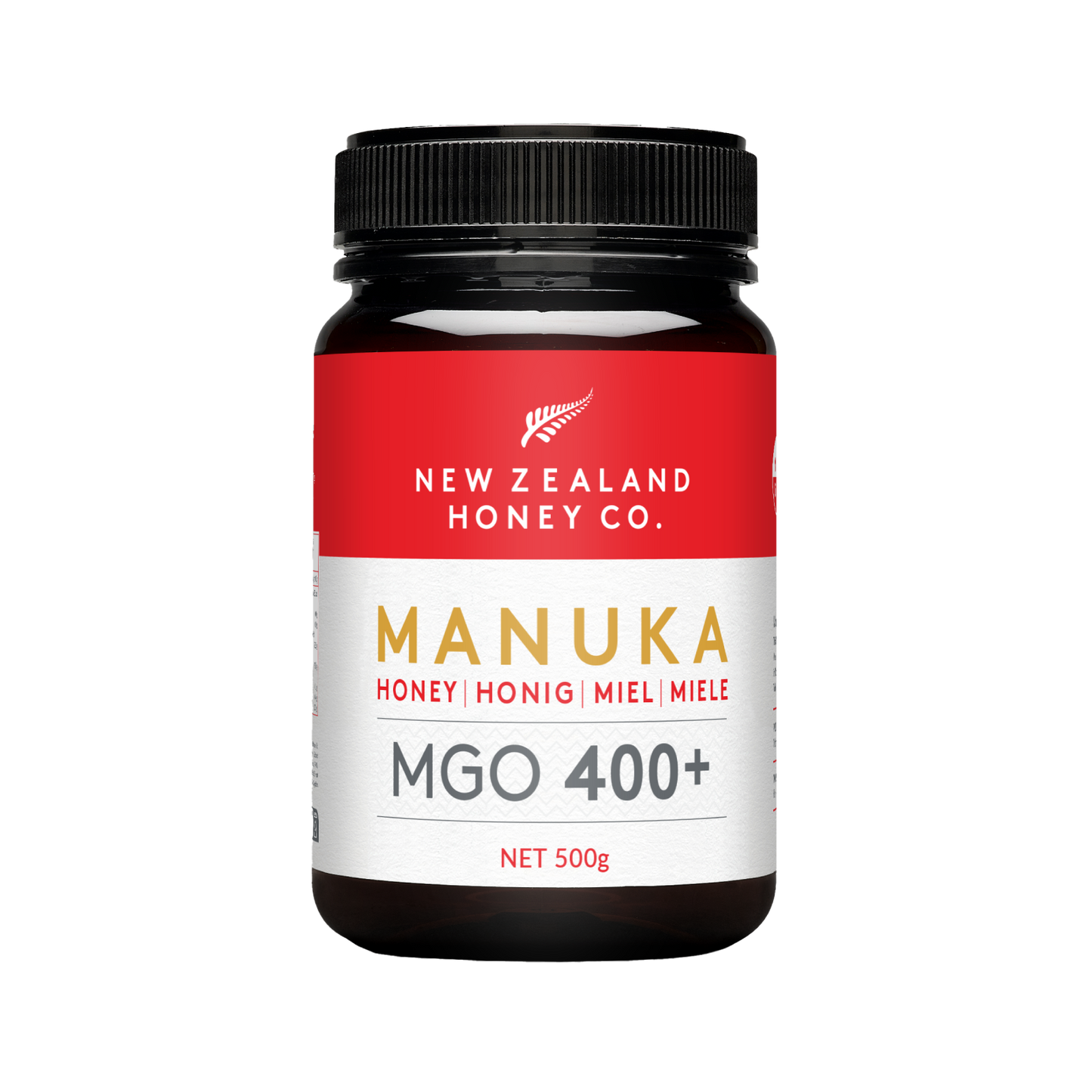 Manuka Honig MGO 400+ – Produktglas mit EU/DE konformem Etikett
