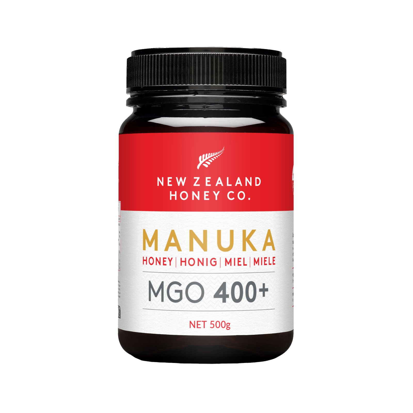 Manuka Honig MGO 400+ – Produktglas mit EU/DE konformem Etikett