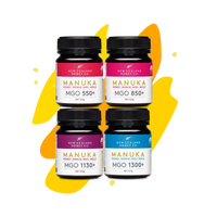 Vier Manuka Honig Mini-Gläser 125g in den Stärken MGO 550+, 850+, 1130+ und 1300+ – New Zealand Honey Co. Probier-Set