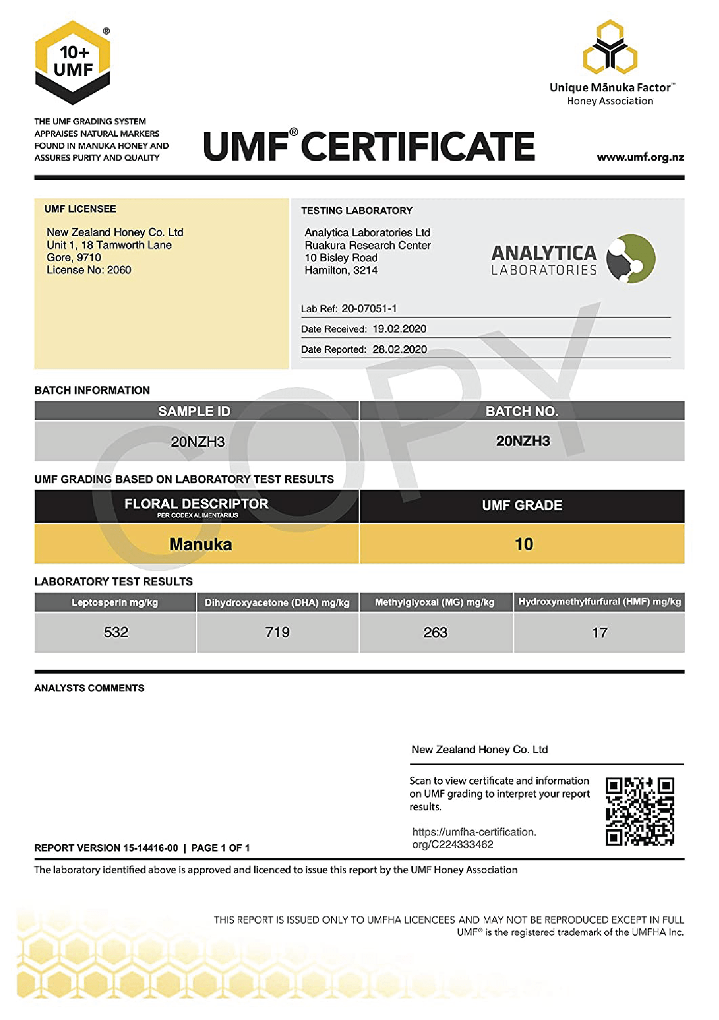Manuka Honig UMF™ 10+ | MGO 263+ - New Zealand Honey Co. DE
