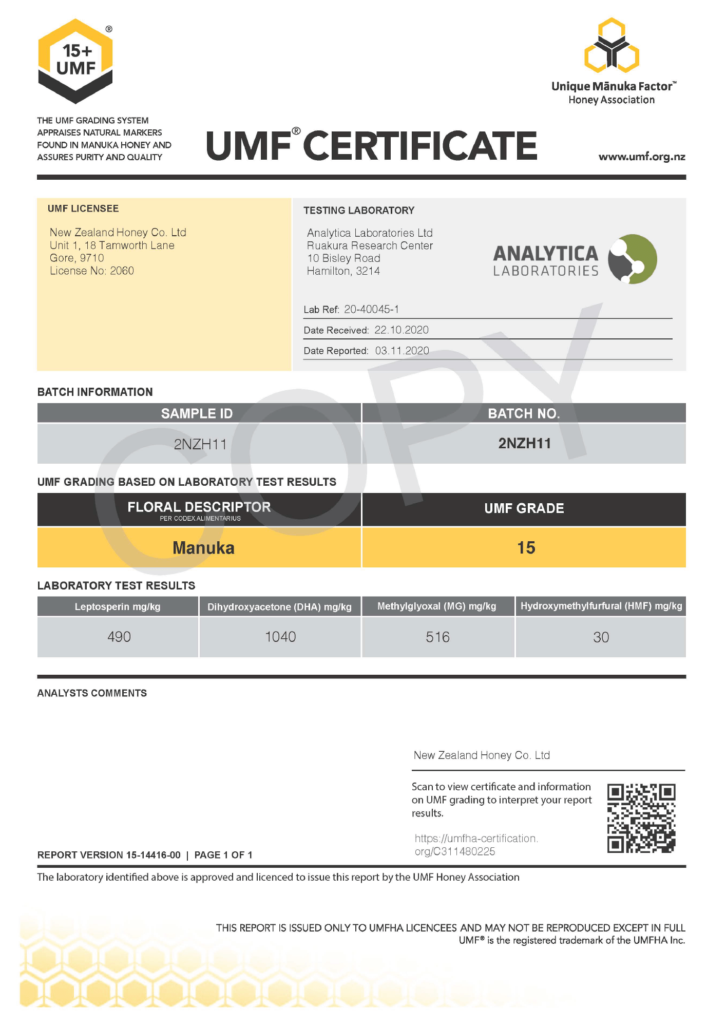 Manuka Honig UMF™ 15+ | MGO 514+ - New Zealand Honey Co. DE