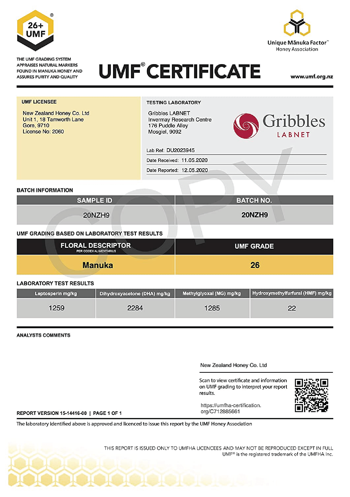 Manuka Honig UMF™ 26+ | MGO 1282+ - New Zealand Honey Co. DE